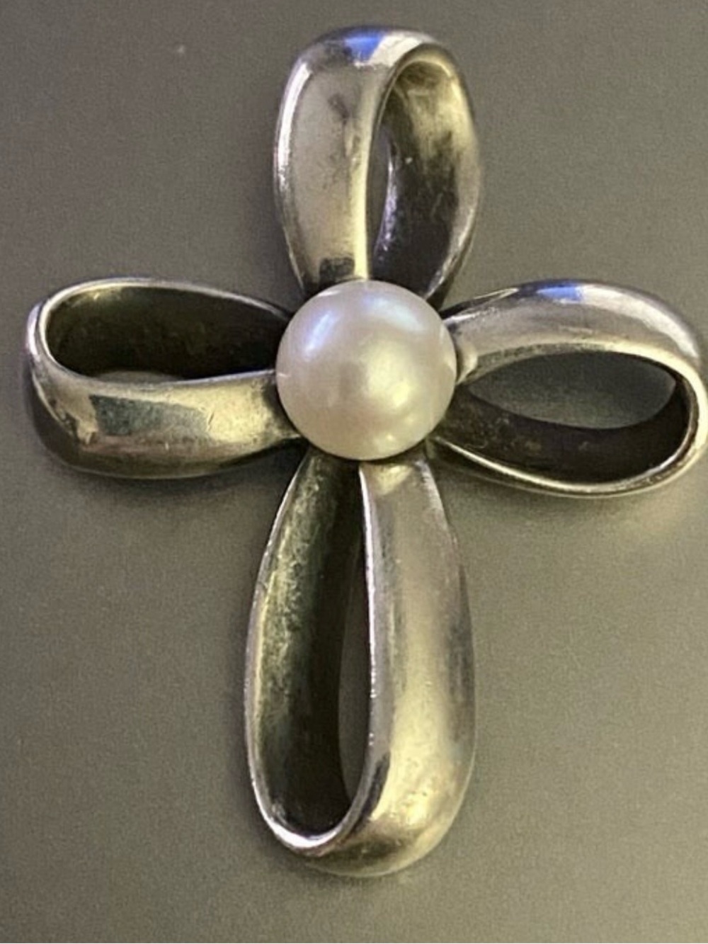 James Avery Sterling Silver Floral Cross Pendant with Pearl